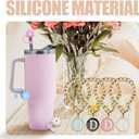 5 x Cocurb Stanley Cup Accessories, Silicone Straw Cover Cap for Stanley Cup 30 to 40 Oz 0.4 inches,with 4 Initial Personalized Letter Charm for Tumblers 4 Dust-Proof Straw Toppers and 4 Letter D