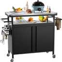 Outdoor Grill Cart Bar Cart with Storage Cabinet for Grilling Accessories（Black）, Cart Table with Cabinet