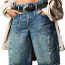 LifeShe Women's Denim Long Shorts Casual Baggy Bermuda Low Waist Summer Barrel Short Jean Pant Blue (Large)