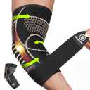 Copper Elbow Brace for Tendonitis and Tennis Elbow, 3D Knit Elbow Compression Sleeve with Adjustable Strap for Arthritis, Golfers, Bursitis, Elbow Pain Relief, Weightlifting, Fit for Men & Women (Black, Medium)