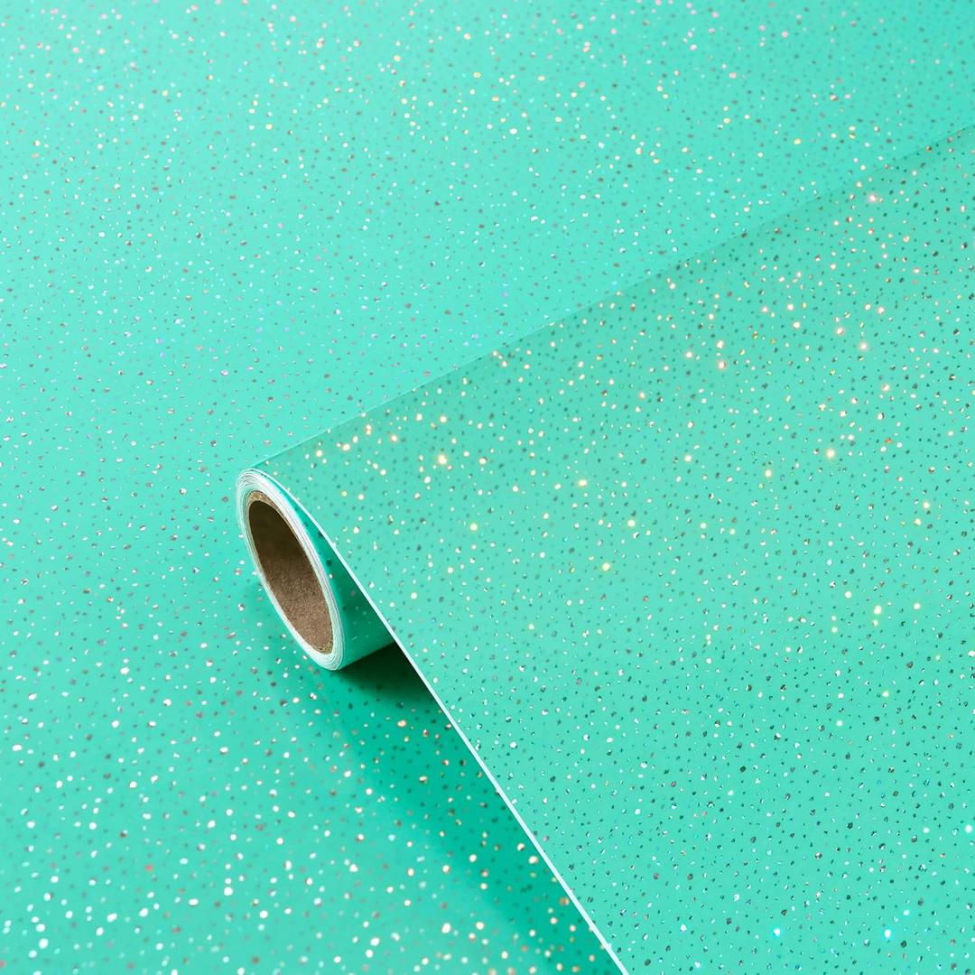 Teal Contact Paper with Holographic Glitter - 15.7x275 Peel and Stick Wallpaper Waterproof Vinyl for Kitchen Countertops & Cabinets