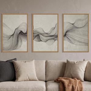 Aurlan Large Neutral Abstract Framed Canvas Wall Art Set-24"x36"x3