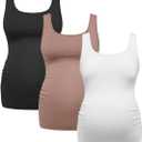 SOLY HUX Women's Maternity Scoop Neck Tank Top 3 Packs Sleeveless Basic Tops Pregnancy Athletic Yoga Shirts (White Pink Black)