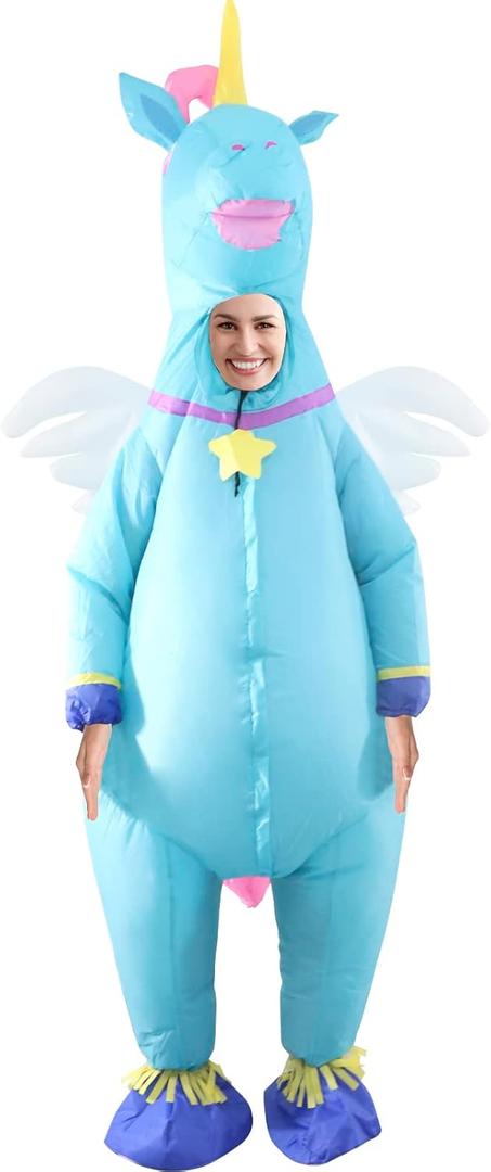 Inflatable Costume, Halloween Costumes Men Women Unicorn Rider, Blow Up Costume for Unisex Godzilla Toy (Full Body Blue Unicorn - Adult)