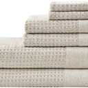 Madison Park Spa Waffle 100% Cotton Luxurious Towel Set, Premium Texture Waffle Weave, Highly Absorbent, Quick Dry, Hotel & Spa Quality Wash Clothes for Bathroom, Assorted Sizes, Natural 6 Piece