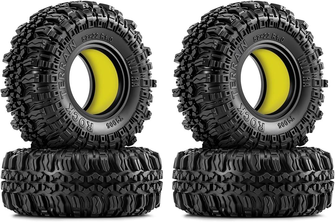2 Packs INJORA 1.0" 57 * 22mm Rock Terrain Tires & Silicone Rubber Inserts Combo (4)