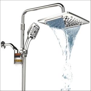 ELLO&ALLO Filtered Rain Shower Head with Handheld Spray, Rainfall Shower Head Combo with 59" Hose, Dual Showerhead Set with Adjustable Shower Extension Arm, Chrome