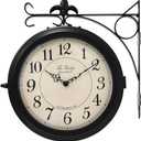 BESTIME 66276B Double Sided Metal Wall Clock with Black Frame.Dial: 10-Inch,Quiet,Easy Read,Retro Station,Antique Hanging Clocks for Garden,Home Decor,Indoor,Outdoor,Living Room., Medium