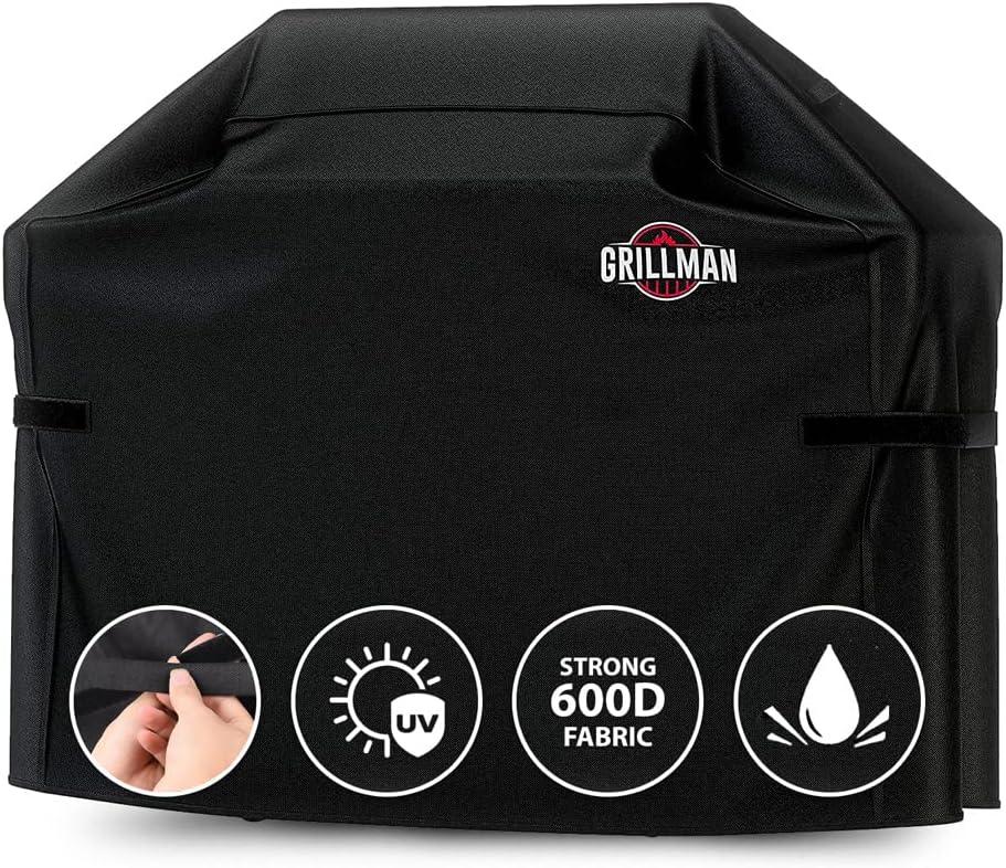 Grillman Grill Cover, BBQ Outdoor Grill Covers, Charcoal, Gas Grills, Waterproof, Rip-Proof, Weather-Resistant, Anti-UV, Barbecue Cover for Weber, Genesis, Charbroil, Nexgrill (Black, 64 Inch)