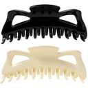 Extra Large Claw Clips for Thick Hair and Long Hair, 2 Pack XXl Jumbo Claw clips, Oversized Matte Non-slip Butterfly Hair Clips for Women, Big Strong Hold Jaw Clip, Gloss Black & Cream