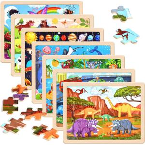 OCTERIC 7 Packs Puzzles for Kids Ages 4-6, 60 PCs Wooden Jigsaw Puzzles Preschool Educational Toys Gifts for Children Ages 4-8, Kids Puzzle for 3 4 5 6 Year Olds Boys Girls