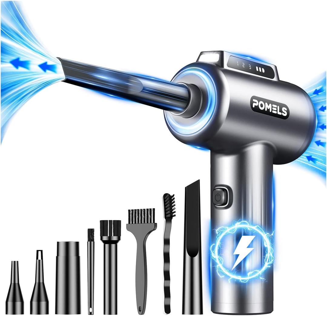 Compressed Air Duster, 110000RPM Ultra-Powerful Electric Air Duster with LED Light, 3-Speed Adjustable, Rechargeable Cordless Mini Blower for Computer, Keyboard, Car, PS5, Outdoor & Home Cleaning