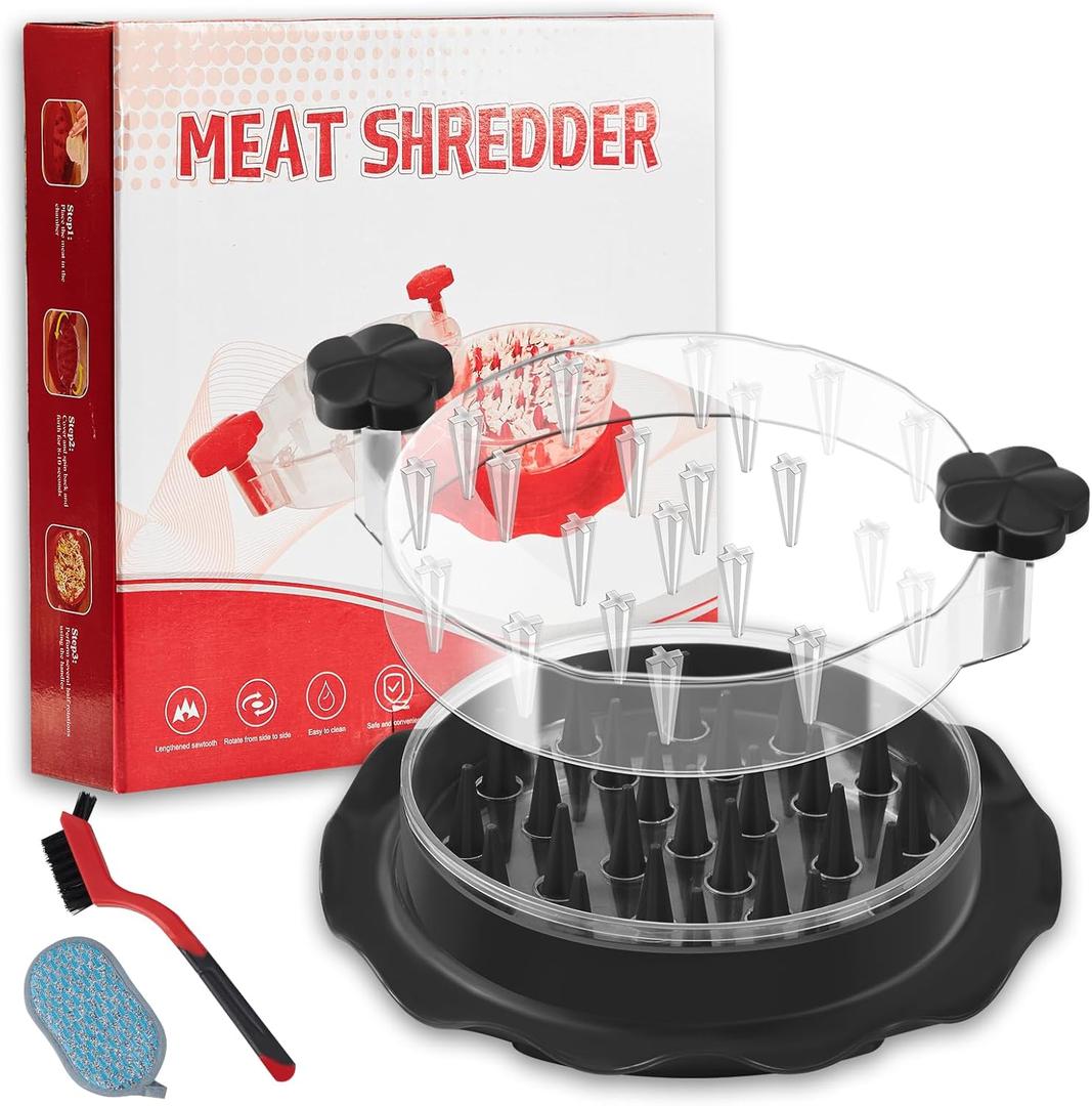 3 x Chicken Shredder,Chicken Breast Shredder Tool Twist,Transparent Lid,Large Meat Shredder Machine - Ergonomic Handle,Dishwasher Safe,Anti-slip,Cleaning Brush,Heat Resistant,BPA Free (Black)