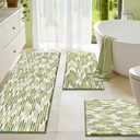 BSICPRO Bathroom Rugs Sets 3 Piece, Non-Slip Chenille Toilet Rugs with TPR Backing, U-Shaped Toilet Mat with Abstract Stripe Design, Ultra Soft Thick Absorbent Bath Floor Mats for Bathroom Washable