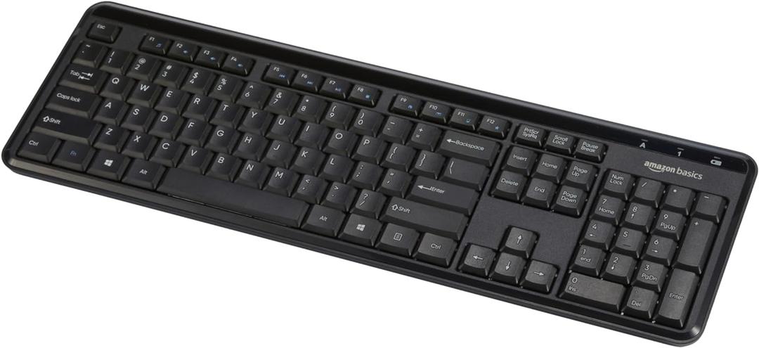 Amazon Basics Modern Wireless Keyboard with Numeric Keypad, Compact US Layout (QWERTY), 2.4GHz, Black
