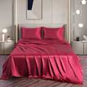 Vonty Satin Sheets Full Size Silky Soft Satin Bed Sheets Burgundy Sheet Set, 1 Deep Pocket Fitted Sheet + 1 Flat Sheet + 2 Pillowcases