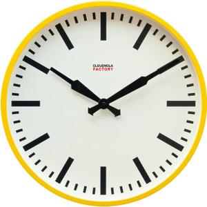Cloudnola Station Metal Wall Clock, Yellow and Black, 18 inch Diameter, Silent Non Ticking, Battery Operated Quartz Movement