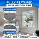 Comfort Zone 9-Inch Smart WiFi Twin Window Fan 3-Speed Dual Blade Fan with App & Voice Control, Reversible Exhaust, Cooling & Circulate Modes, Expandable 23.5" to 37", Bug Screen
