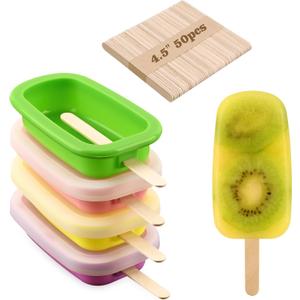 WMKGG Stackable Silicone Popsicle Molds with Lids, 4 PCS Ice Cream Molds with 50 Wooden Sticks for Cake Pop, Ice Pop, Cakesicle (Standard Size/Multicolor)