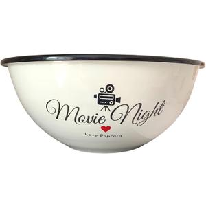 White Popcorn Bowl-Retro Family-Size Popcorn Bucket Tub For Party & Movie Night Snacks-Non Chip, Shatterproof, Enamel Coated Stainless Steel Serving Container - 80oz Capacity, 5x9.5