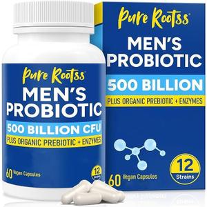 Probiotics for Men, 500 Billion CFUs & 12 Strains, Prebiotic & Probiotic, Cranberry, Saw Palmetto, Digestive Enzymes, Gut & Bloating, Lung Liver Prostate Support, 30-Day Supply