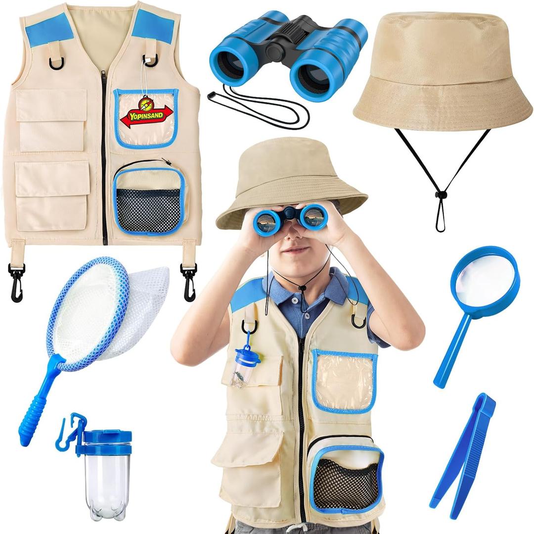 Kids Explorer Kit & Bug Catcher Kit, Kids Camping Gear for Kids, Outdoor Exploration Set with Vest & Hat, Ideal Outdoor Camping Adventure Toys for Ages 3 4 5 6 7 8 Boys Girls (Blue)