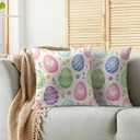 Easter Egg Pillow Covers 18x18 Inch Set of 2 Spring Cute Colorful Eggs Flowers Holiday Decorative Throw Pillowcases Outdoor Seasonal Farmhouse Cushion Cases Decor for Sofa Couch Bed
