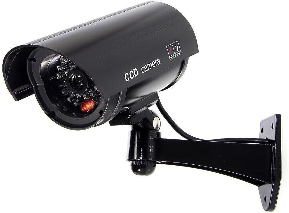 F FINDERS&CO Dummy Security Camera, Fake CCTV Surveillance System with Realistic Red Flashing Lights and Warning Sticker for Indoor Outdoor (1, Black)