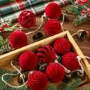 7.7ft Christmas Red Velvet Ball Ornaments with Bell Garland for Tree Hanging, Velvet Xmas Tree Decorative Hanging Ornaments with Bronze Bell for Home Decor