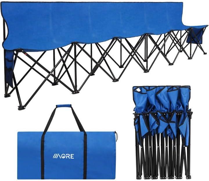 1MORE Folding Bench, Portable Foldable Sideline Bench for Team with Carry Bag, 6 Seats