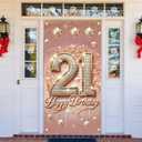 Rose Gold 21st Birthday Door Banner Backdrop for Woman with Diamond and Glitter Design Happy Birthday Entrance Banner Celebration Sparkling Birthday Party Props Decor 71 x 35 inch