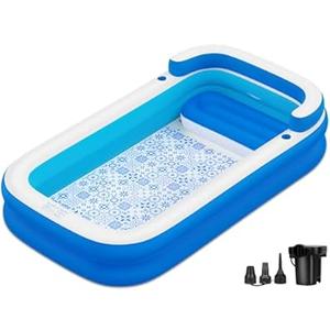 Large Inflatable Swimming Pool, 120" X 85" X 26" Oversized Thickened Blow Up Pools for Adult, Inflatable Pool with Seat and Pump, Family Swimming Pool for Backyard Lawn Indoor Outdoor