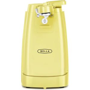 bella Electric Can Opener and Knife Sharpener, Multifunctional Bottle Opener with Removable Cutting Lever and Cord Storage, Stainless Steel Blade, Yellow