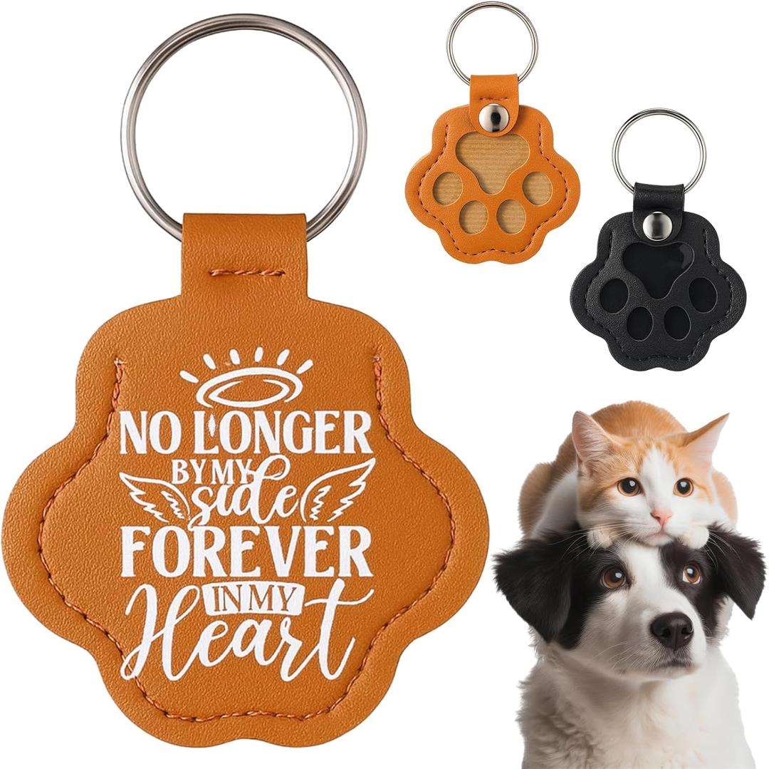 Huquary 2 Pcs Pet Memorial Gifts Pet Hair Keychain with Memorial Quote for Dogs Cats Paw Print Leather Keychain for Dog Cat Christmas Gifts Fur Keepsake Keyring Cat Dog Lovers