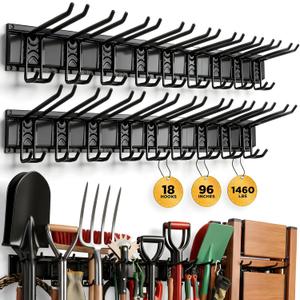 ELEAD 18-Pairs Heavy Duty Garage Tool Organizer Wall Mount Hooks, 96 Inches 1460 lbs Garden Tool Organizer with Adjustable Hooks for Garden, Yard, and Shed