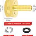 2Pcs 1/2 Barb to 3/4 GHT Female Thread Brass Garden Hose Pipe Connector, Hose Swivel Adapter for Garden Hose Repair