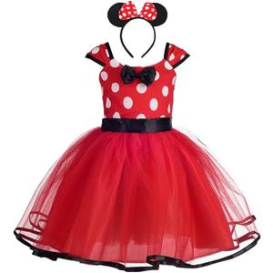 Dressy Daisy Baby Girl Polka Dots Fancy Dress Up Costume Birthday Party Tulle Dresses with Headband Pink/Red/Purple/Hot Pink 140