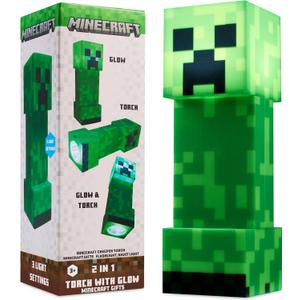 Minecraft Creeper Torch Night Light for Kids, 2-in-1 Flashlight and Lamp with USB and Battery Power, Bedroom Decor, Desk Light, Gamer Gifts for Boys