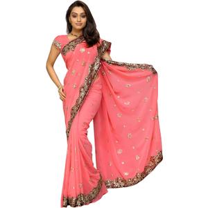Indian Trendy Women's Bollywood Sequin Embroidered Sari Festival Saree Unstitched Blouse Piece Costume Boho Party Wear, One Size