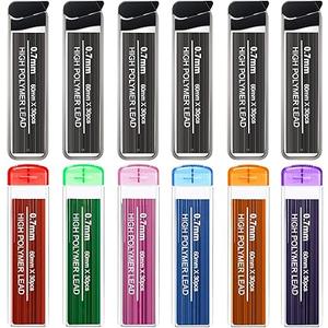 HESTYA 360 Pcs Colored Pencil Lead Refills 0.7 mm HB Black Mechanical Pencil Refills, 6 Assorted Colors and 6 Black with Convenient Dispensers for Office Supplies