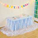 PARTISKY Blue Tulle Tutu Table Skirt for Rectangle Tables or Round Table,Led Light String Table Cloth for Boys Girls Baby Shower Baby Shark Themed Party Dessert/Cake Tables