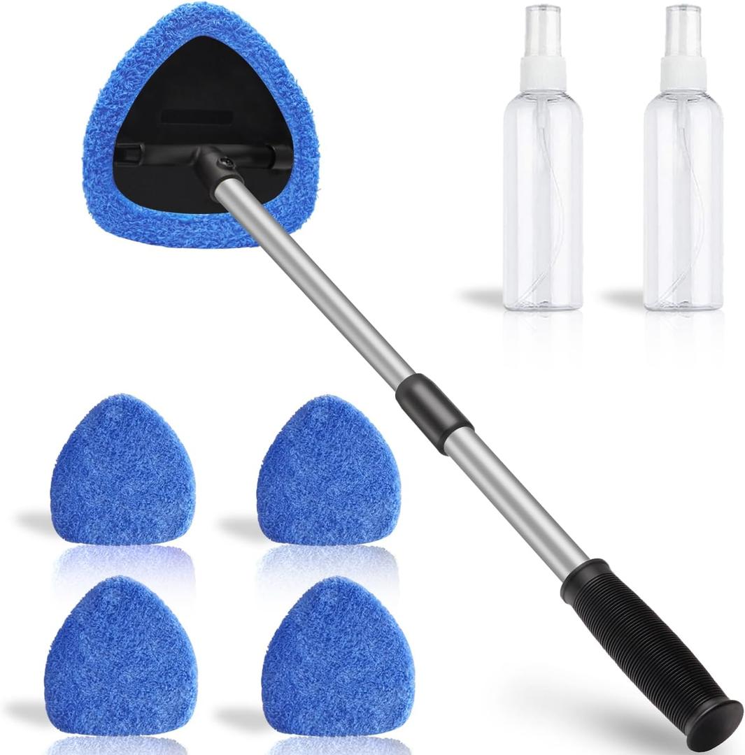FurnisHIQ 25.5 Windshield Cleaner Tool, Longer & Strong Absorbent Car Window Cleaner with 5 pcs Washable Pads and 2 pcs Spray Bottles for Car and Home Window, Blue