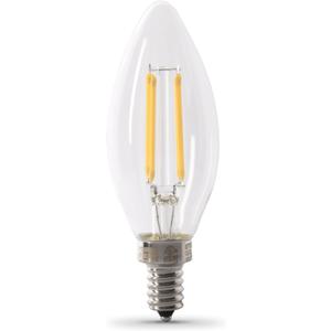 Feit Electric 40W Equivalent Candelabra LED Light Bulb, Dimmable, E12 Base, 2700K Soft White, B10 Filament Torpedo Tip Decorative Lighting Bulbs, 13-Year Lifetime, CTC40/927CA/FIL/6, 2-Pack 
