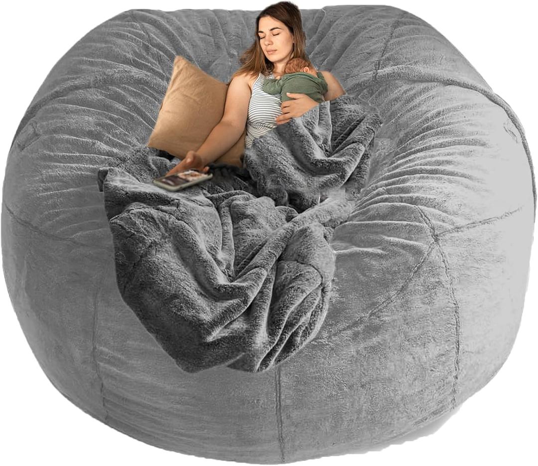 Big Huge Giant Bean Bag Chair Cover for Adults, (No Filler) Machine Washable Covers Bean Bag Chairs in Multiple Sizes and Colors Giant Foam-Filled Furniture Filled Furniture (6FT,Light Gray)