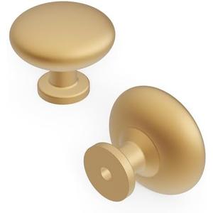 Hickory Hardware 6 Pack of Round Kitchen Cabinet Knobs, Quality Drawer and Dresser Knob, Handle Pulls for Cabinet Doors, Bathroom Drawers, 1-1/8 Inch, Brushed Brass