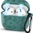 Boaretiu for Airpods 4 Case - 3D Silicone Engraved Elegant Cute Simple Kawaii Unique Cover with Carabiner Keychain for Women Girls Female Girly Dark Green Design for Airpod 4 Case, Dinosaur Animals