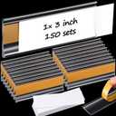 Yexiya 150 Pieces 3 x 1 Inch Self Adhesive Label Holders with Paper Label Inserts Clear Shelf Tag Label Holders Plastic Price Tag Holder for Supermarket Library Bookshelves Mailbox Storage Bins