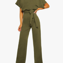 Happy Sailed Womens Loose Short Sleeve Belted Wide Leg Pant Romper Jumpsuit Business Casual One Piece Outfits XL