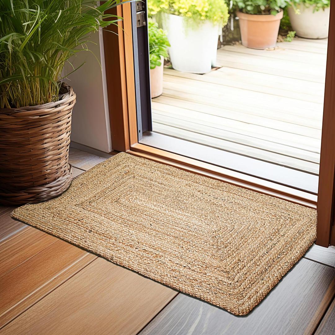 Hausattire Hand Woven Jute Braided Rug, 2'x3'  Natural, Reversible Boho Entry Area Rugs for Kitchen, Living Room I Farmhouse Indoor Outdoor Decorative Floor Rug, 24x36 Inches