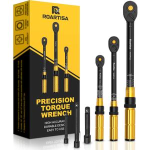 6-Piece Torque Wrench Set (1/4", 3/8", 1/2" Drive) - 3% High Precision Click Tool Kit with Extension Bars - Prevent Bolt Stripping for Car, Motorcycle & Carbon Bike Maintenance